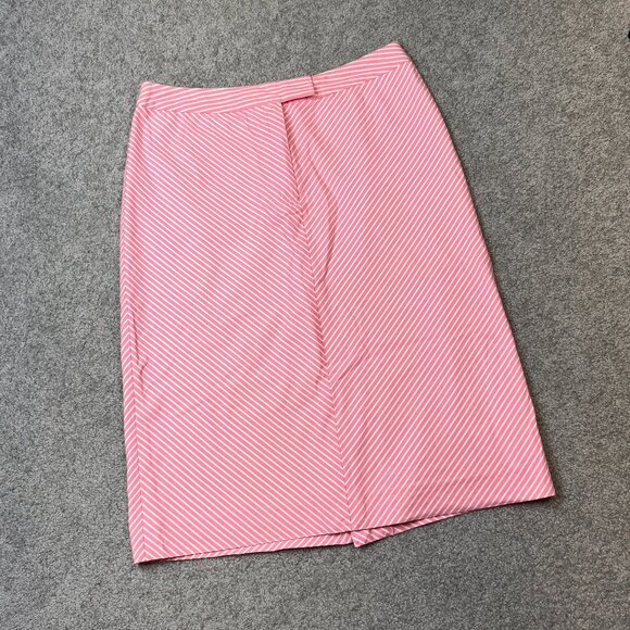 * 346 Brooks Brothers Slanted Stripes Pencil Skirt Pink White 100% Cotton US 8
